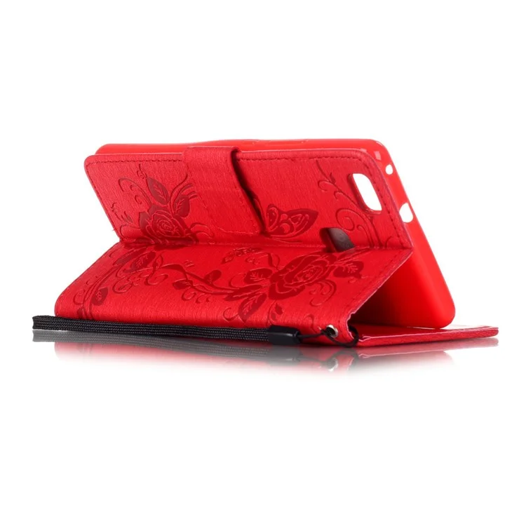 Butterfly Flower Rhinestones Leather Wallet Shell for Huawei P9 Lite/G9 Lite - Red
