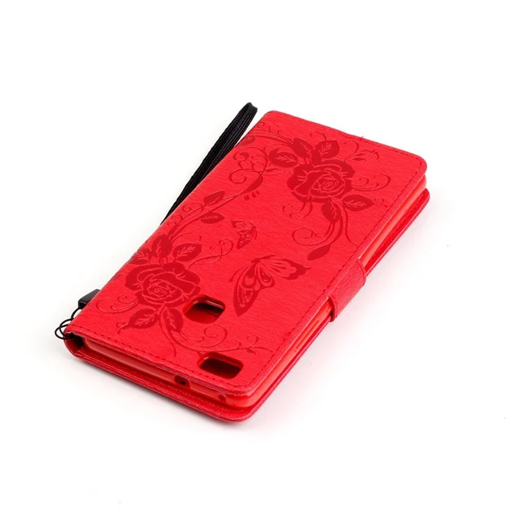 Butterfly Flower Rhinestones Leather Wallet Shell for Huawei P9 Lite/G9 Lite - Red