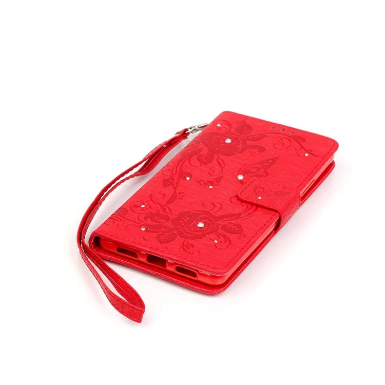 Butterfly Flower Rhinestones Leather Wallet Shell for Huawei P9 Lite/G9 Lite - Red