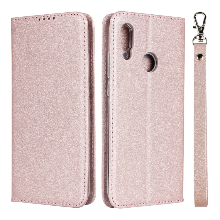 Silk Texture Wallet Stand Phone Leather Covering Shell for Huawei P Smart (2019)/Nova Lite 3 - Rose Gold
