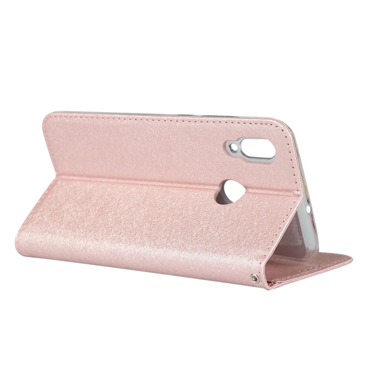 Silk Texture Wallet Stand Phone Leather Covering Shell for Huawei P Smart (2019)/Nova Lite 3 - Rose Gold