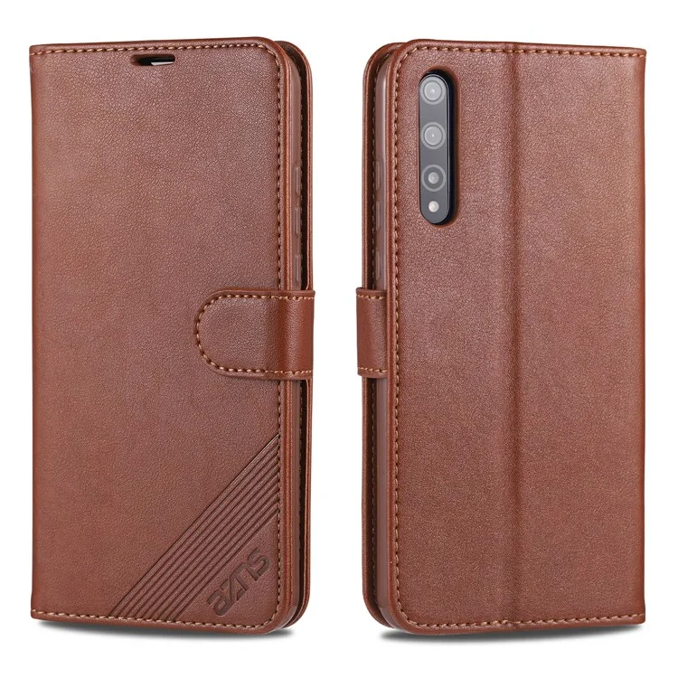 AZNS Leather Wallet Case with Stand for Huawei Enjoy 10s/Honor 20 Lite - Brown