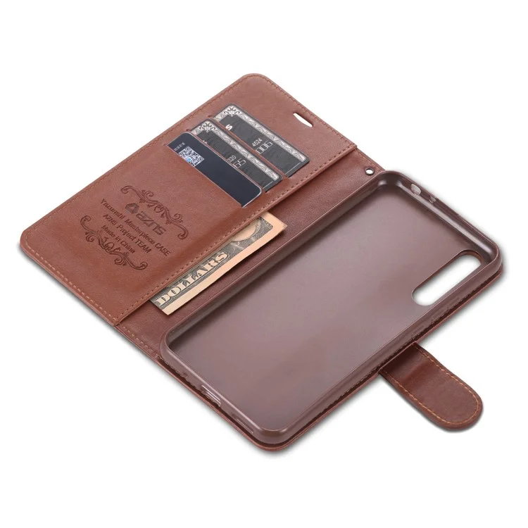 AZNS Leather Wallet Case with Stand for Huawei Enjoy 10s/Honor 20 Lite - Brown