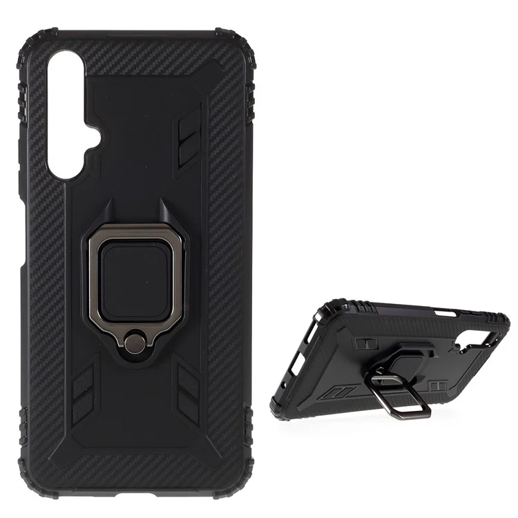 Shockproof TPU Shell with Finger Ring Kickstand for Huawei Honor 20/nova 5T - Black