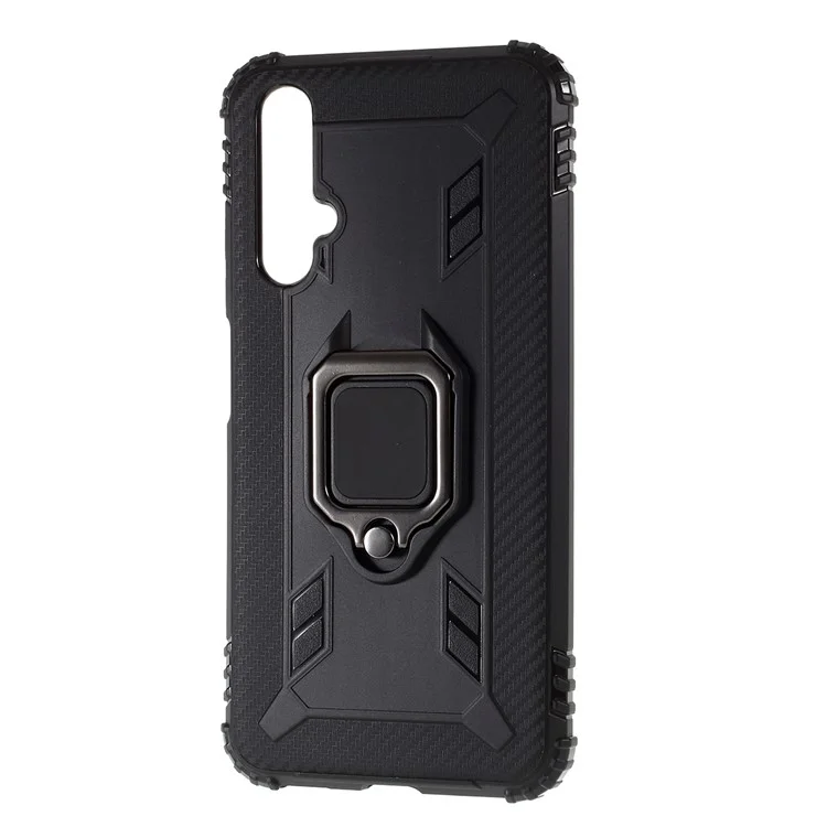 Shockproof TPU Shell with Finger Ring Kickstand for Huawei Honor 20/nova 5T - Black