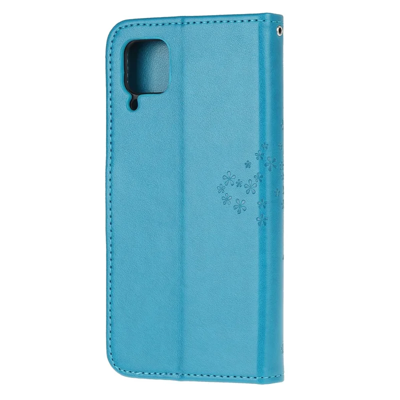 For Huawei P40 Lite/nova 7i/nova 6 SE Imprint Tree Owl Leather Wallet Stand Shell - Blue