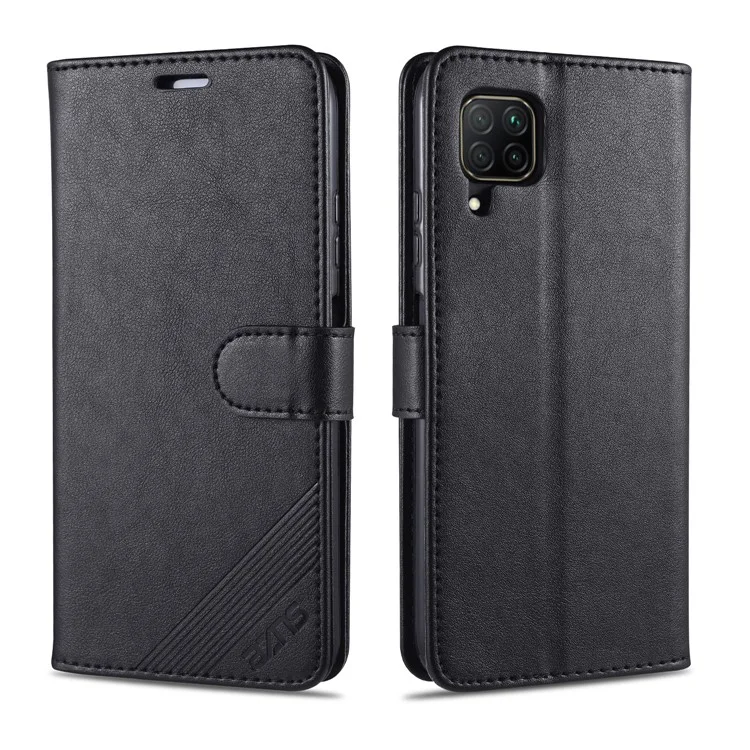 Caixa de Carteira de Suporte de Couro PU AZNS Para Huawei Nova 6 Se/nova 7i/P40 Lite - Preto
