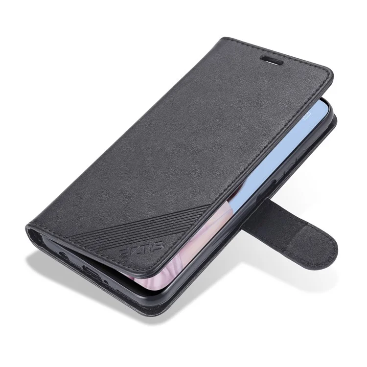 Caixa de Carteira de Suporte de Couro PU AZNS Para Huawei Nova 6 Se/nova 7i/P40 Lite - Preto