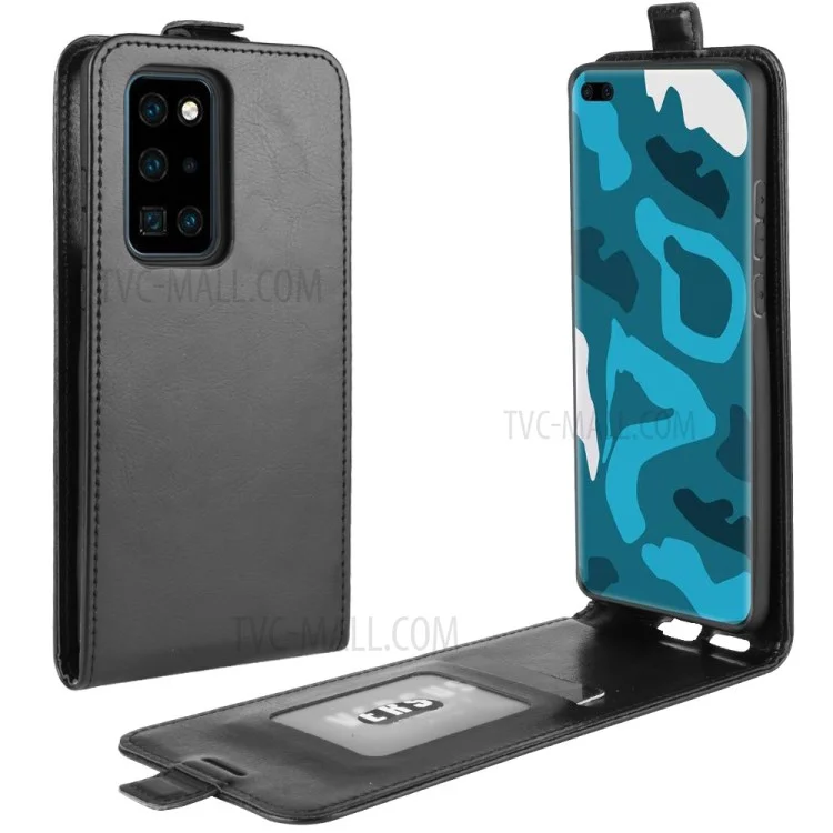 Crazy Horse Vertical Leather Case with Card Slot Protective Cover for Huawei P40 Pro - Black