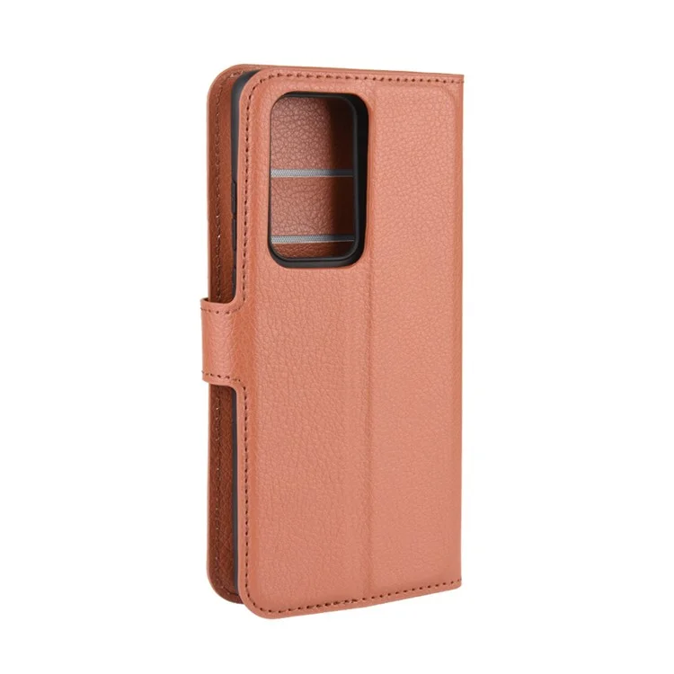 Litchi Texture Leather Wallet Stand Case Phone Shell for Huawei P40 Pro - Brown