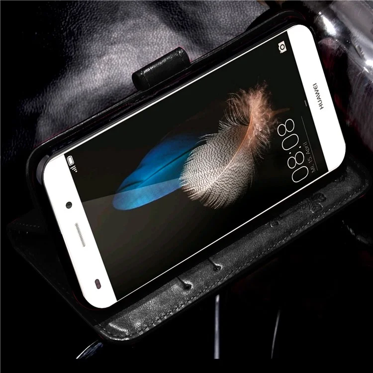 Imprinted Four-leaf Clovers Leather Case for Huawei Ascend P8 Lite - Black