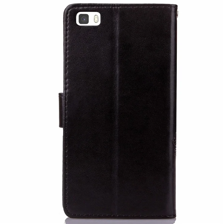 Imprinted Four-leaf Clovers Leather Case for Huawei Ascend P8 Lite - Black