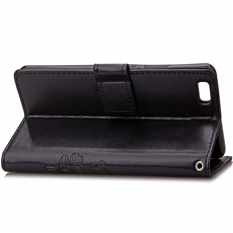 Imprinted Four-leaf Clovers Leather Case for Huawei Ascend P8 Lite - Black