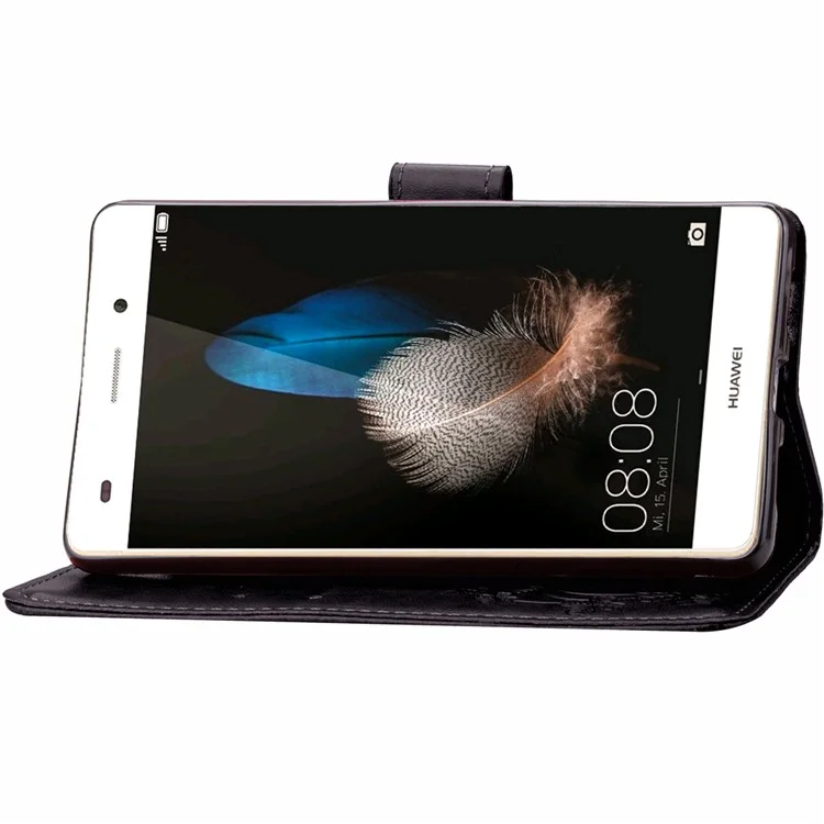 Imprinted Four-leaf Clovers Leather Case for Huawei Ascend P8 Lite - Black