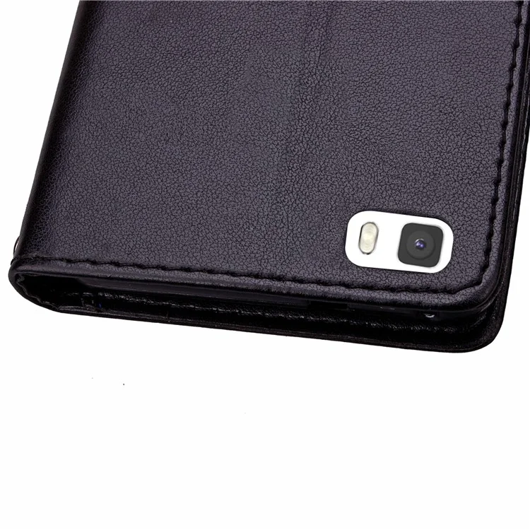 Imprinted Four-leaf Clovers Leather Case for Huawei Ascend P8 Lite - Black