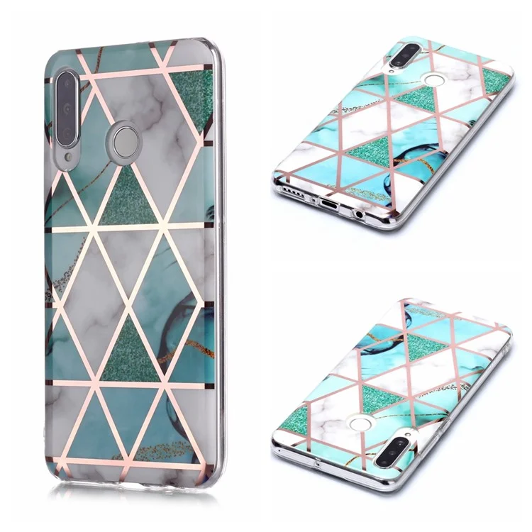 Marble Pattern Electroplating IMD TPU Back Shell for Huawei P30 Lite/Nova 4e - White/Cyan