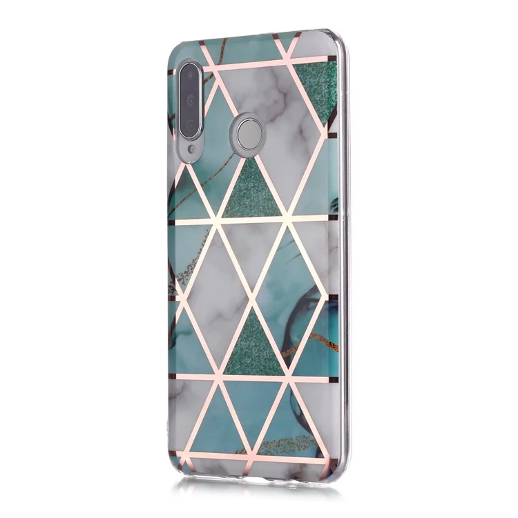 Marble Pattern Electroplating IMD TPU Back Shell for Huawei P30 Lite/Nova 4e - White/Cyan