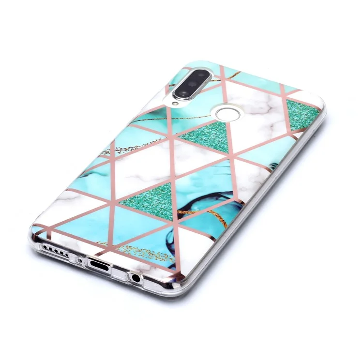 Marble Pattern Electroplating IMD TPU Back Shell for Huawei P30 Lite/Nova 4e - White/Cyan