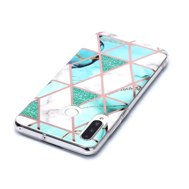 Marble Pattern Electroplating IMD TPU Back Shell for Huawei P30 Lite/Nova 4e - White/Cyan