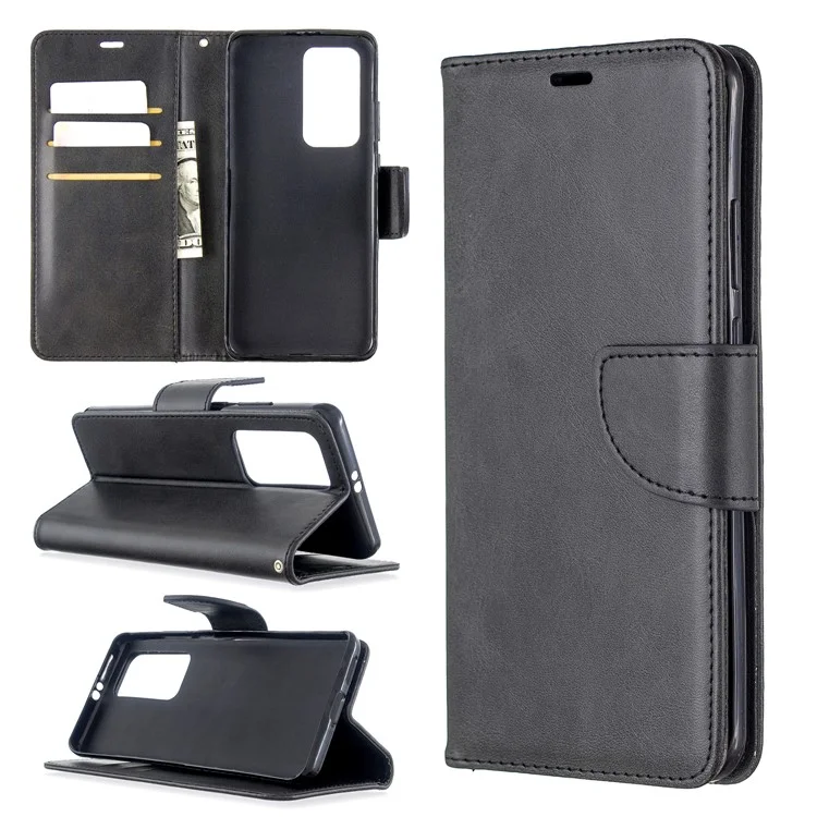 PU Leather Wallet Stand Case Cover for Huawei P40 Pro - Black