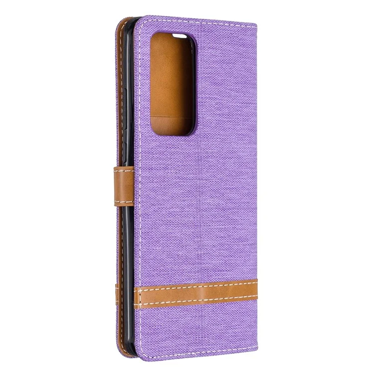 Étui de Portefeuille en Cuir en Tissu de Couleur Assortie Pour Huawei P40 Pro - Violet