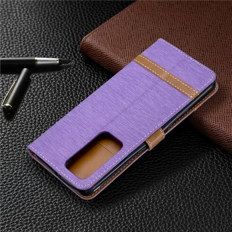 Étui de Portefeuille en Cuir en Tissu de Couleur Assortie Pour Huawei P40 Pro - Violet