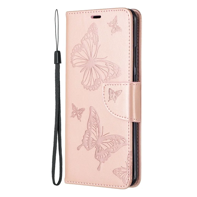 Empreinte Butterfly le Cuir Support Avec Des Emplacements Pour Cartes Pour Huawei P40 Pro - or Rose