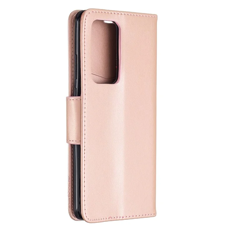 Empreinte Butterfly le Cuir Support Avec Des Emplacements Pour Cartes Pour Huawei P40 Pro - or Rose