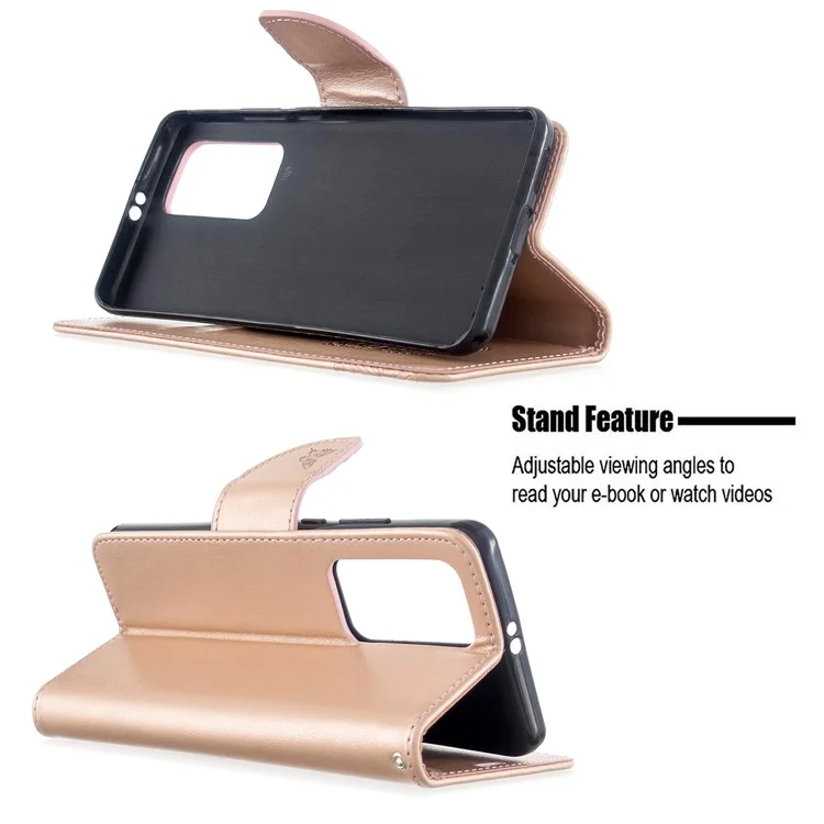 Empreinte Butterfly le Cuir Support Avec Des Emplacements Pour Cartes Pour Huawei P40 Pro - or Rose