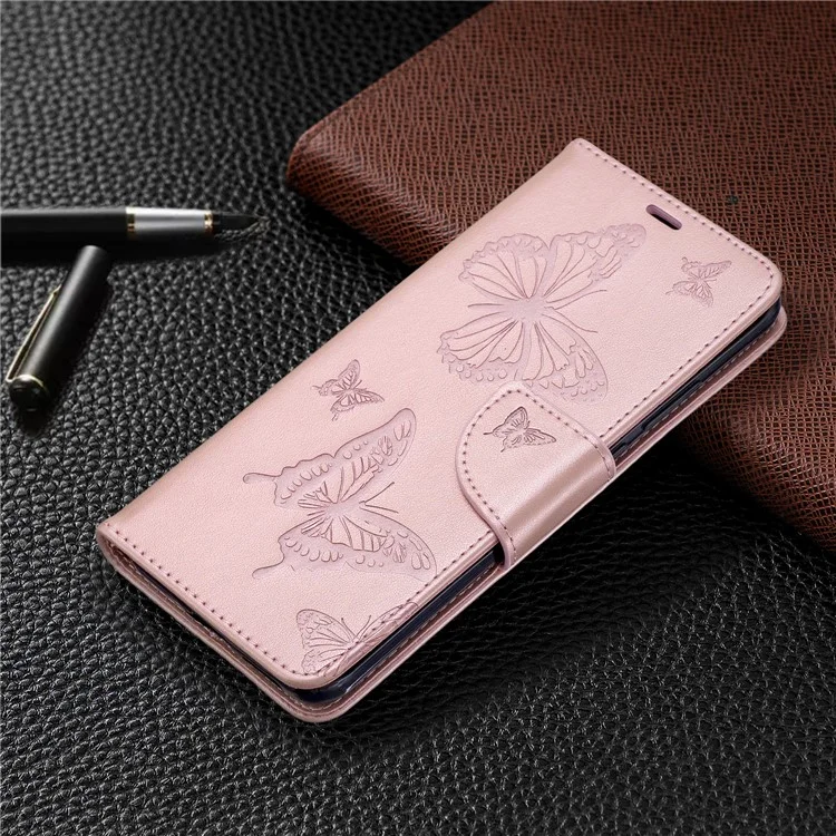 Empreinte Butterfly le Cuir Support Avec Des Emplacements Pour Cartes Pour Huawei P40 Pro - or Rose