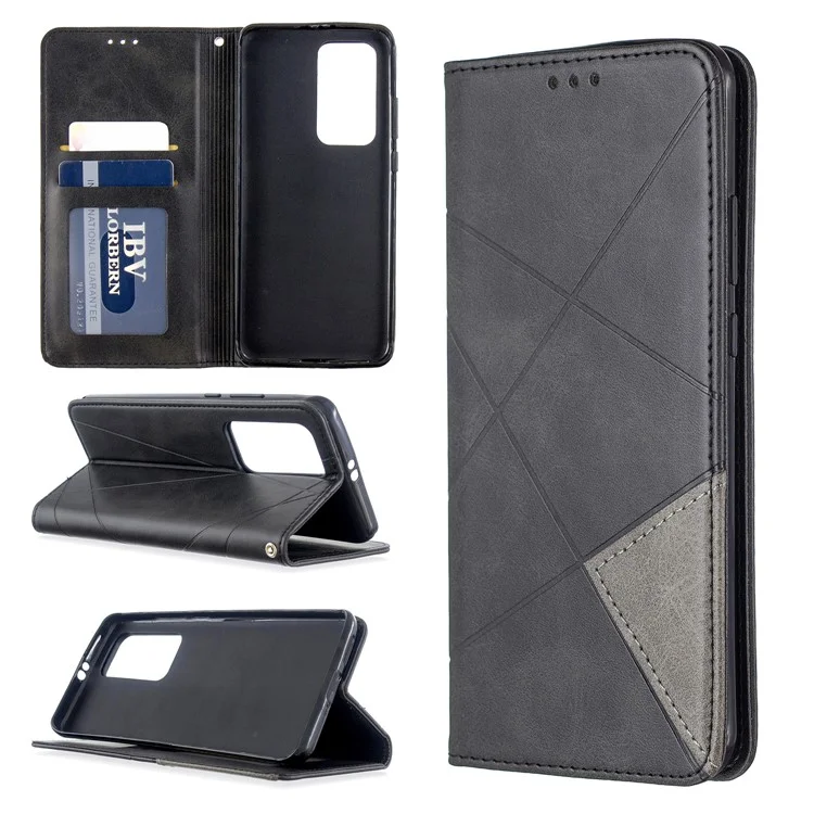 Geometric Pattern Stand Leather Card Holder Case for Huawei P40 Pro - Black