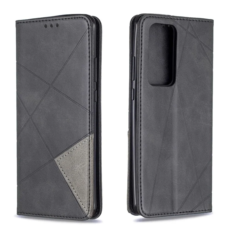 Geometric Pattern Stand Leather Card Holder Case for Huawei P40 Pro - Black