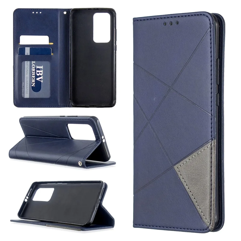 Geometric Pattern Stand Leather Card Holder Case for Huawei P40 Pro - Blue