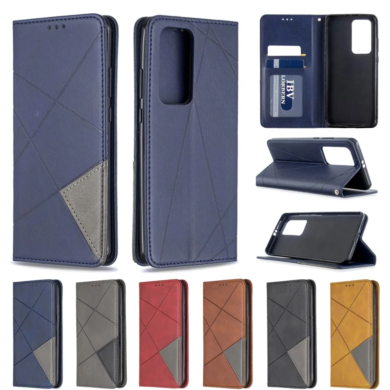 Geometric Pattern Stand Leather Card Holder Case for Huawei P40 Pro - Blue