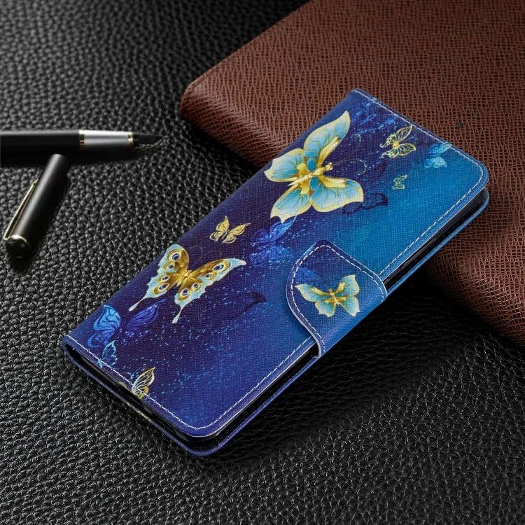 Pattern Printing Leather Wallet Case for Huawei P40 Pro - Gold Butterflies