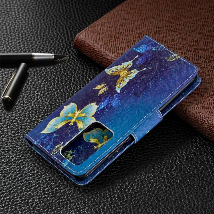 Étui Portefeuille En Cuir D'impression De Motif Pour Huawei P40 Pro - Papillons D'or