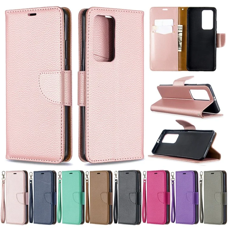 Litchi Skin Wallet Stand Case Для Huawei P40 Pro - Розовое Золото