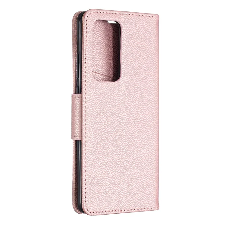 Litchi Skin Billet de Cuero Estuche Para Huawei P40 Pro - Oro Rosa