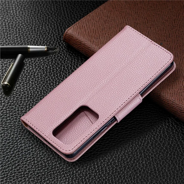 Litchi Skin Wallet Leather Stand Caso Para Huawei P40 Pro - Rosa Ouro