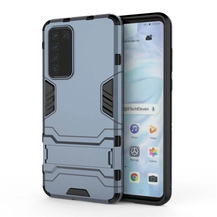Plastique 2-en-1 + Coquille de Téléphone TPU Avec Couvercle de la Kickstand Pour Huawei P40 - Bleu Foncé