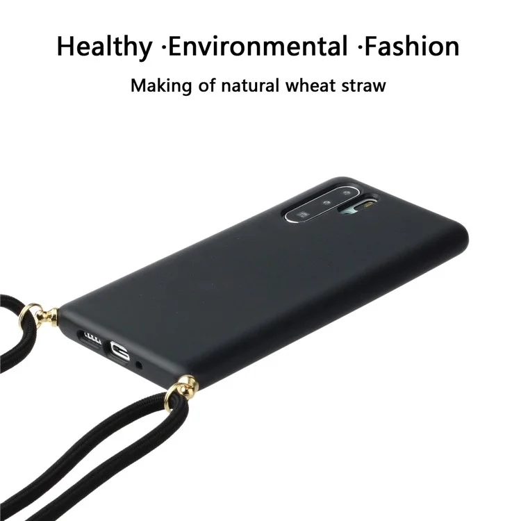 Wheat Straw TPU Phone Case with Hand Strap Huawei P30 Pro - Black