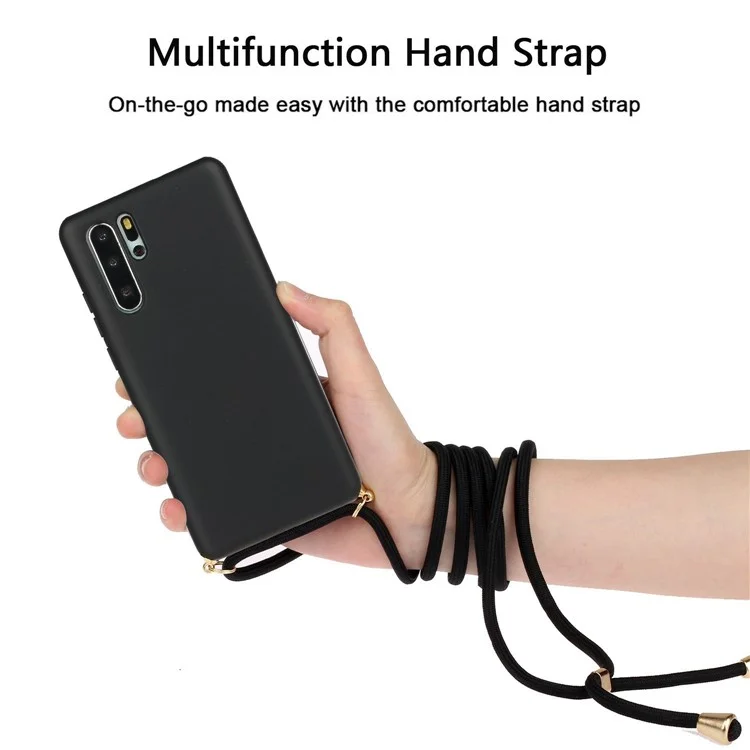 Wheat Straw TPU Phone Case with Hand Strap Huawei P30 Pro - Black