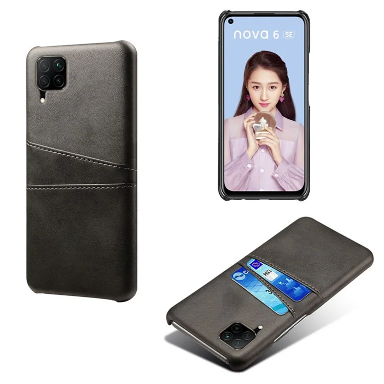 KSQ PU Leather Coated PC Shell con doppio slot per schede per Huawei P40 lite/Nova 7i/Nova 6 SE - Nero