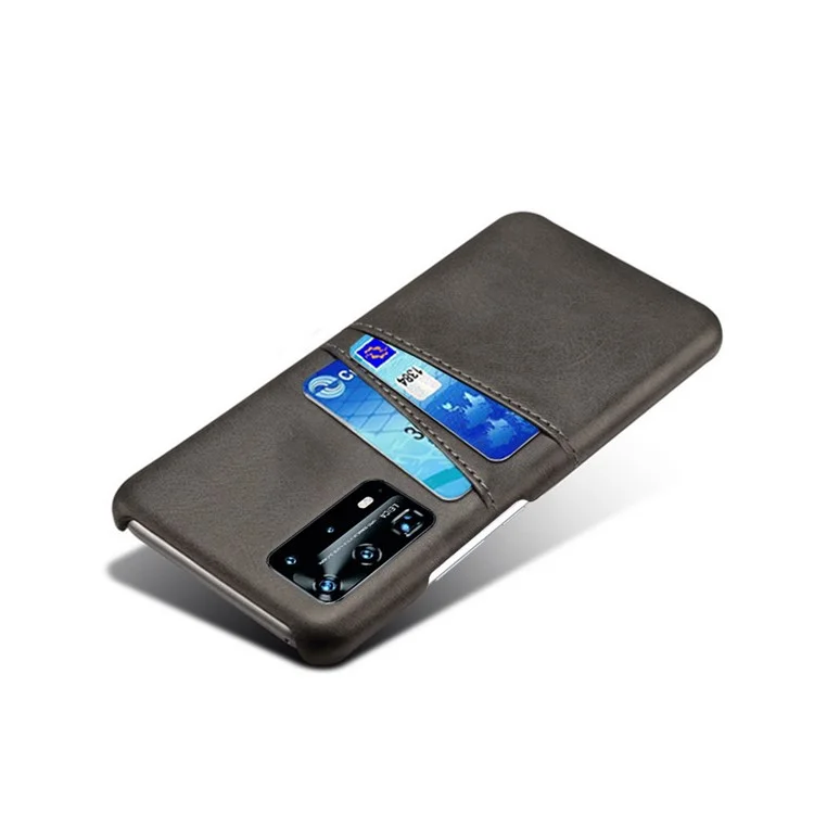 With Dual Card Slots PU Leather Coated PC Shell for Huawei P40 Pro - Black