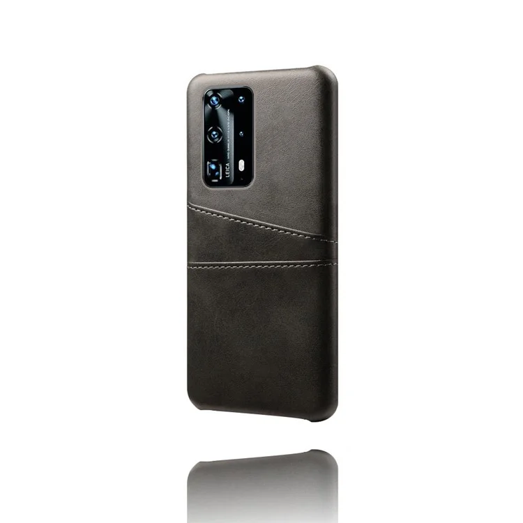 Avec double fente pour cartes Boîtier en PC enduit de cuir PU pour Huawei P40 Pro - Noir