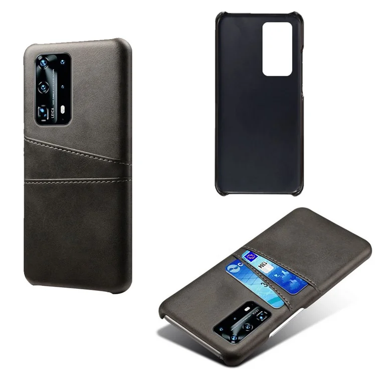 With Dual Card Slots PU Leather Coated PC Shell for Huawei P40 Pro - Black