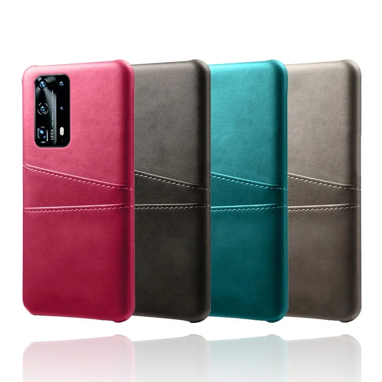 Avec double fente pour cartes Boîtier en PC enduit de cuir PU pour Huawei P40 Pro - Noir