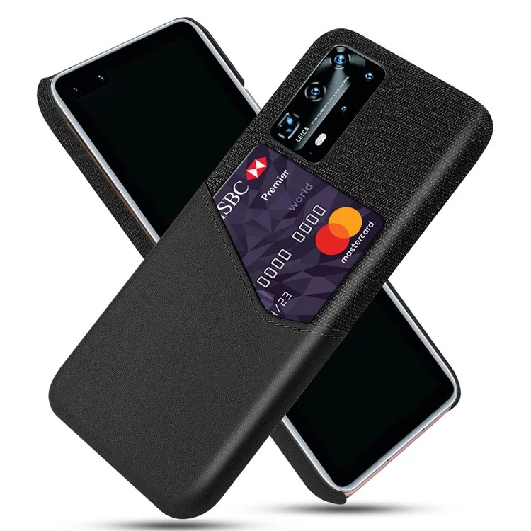 Porte-cartes en tissu + Étui de téléphone portable en PC revêtu de cuir PU pour Huawei P40 - Noir