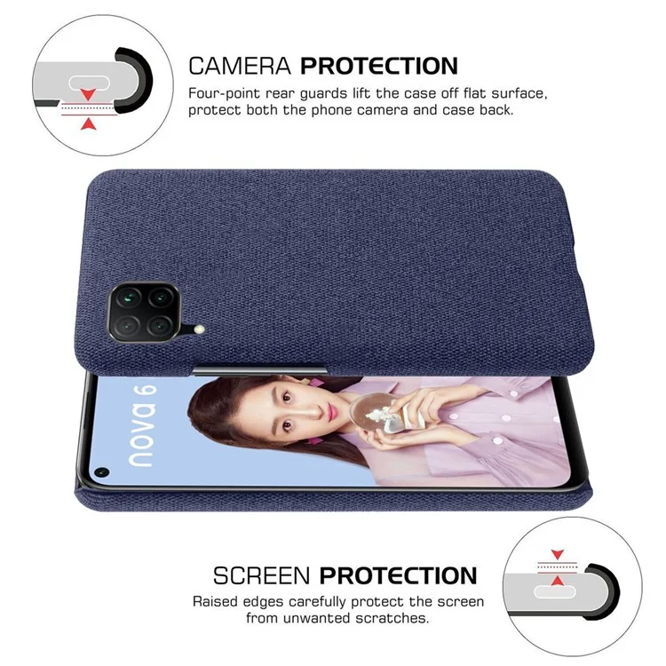 KSQ Cloth Coated Hard Plastic Phone Casing for Huawei P40 lite/nova 6 SE/Nova 7i - Blue