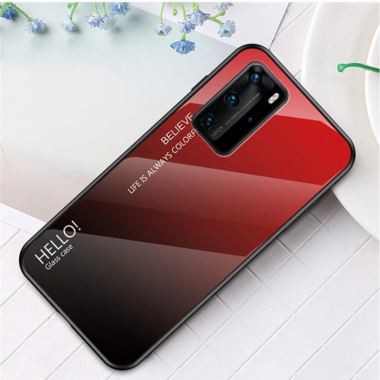 Gradient Color Tempered Glass + PC + TPU Hybrid Case for Huawei P40 Pro - Red / Black